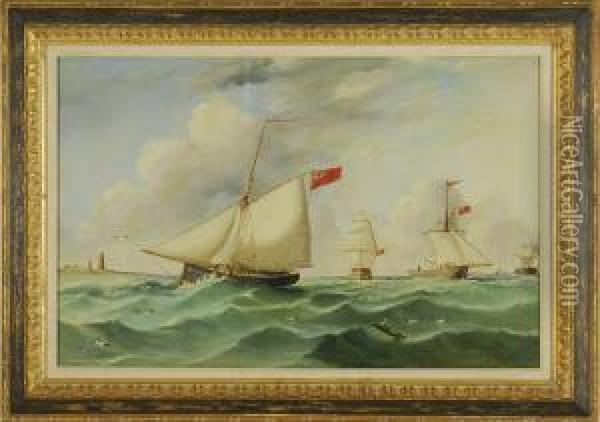 Ships Navigating A Busy Channel Oil Painting - James Wheldon