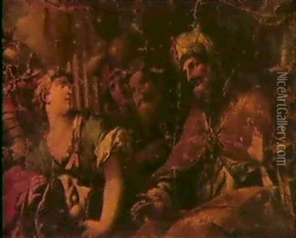 David With The Head Of Goliath Before Saul Oil Painting - Antonio Molinari