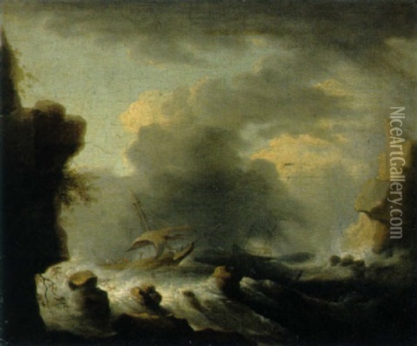 Schiffe Auf Sturmischer See Oil Painting - Philip James de Loutherbourg