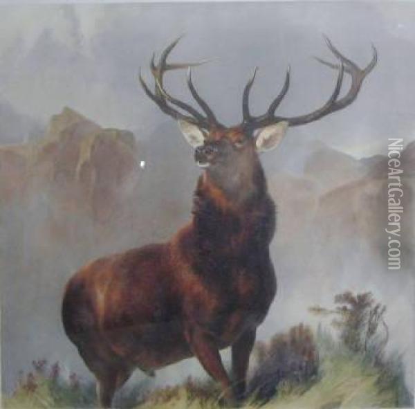 After Edwin Landseer , 'monarch Of The Glen', Engraving, 59cm X 60cm, Framed Oil Painting - Thomas Landseer