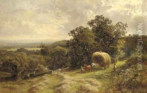Carting hay near Brockham, Surrey Oil Painting - Walter Wallor Caffyn