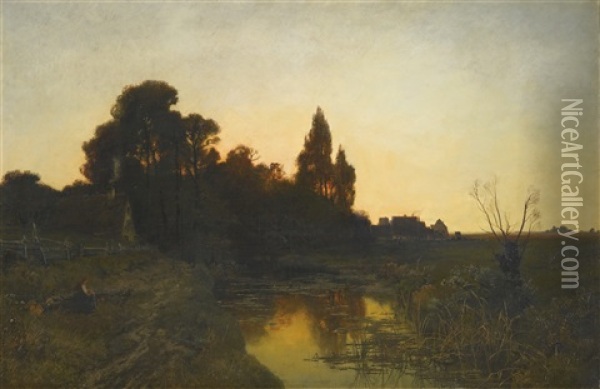 In The Quiet Of The Evening Oil Painting - August Fink