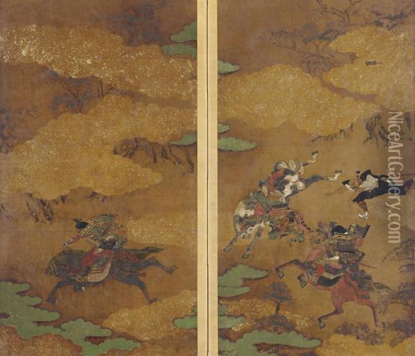Battle Scene Oil Painting - Iwasa Matabei
