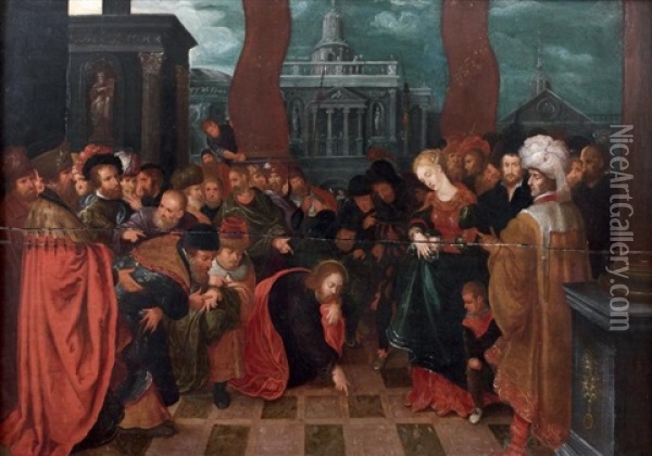 Le Christ Et La Femme Adultere Oil Painting - Frans Francken the Elder