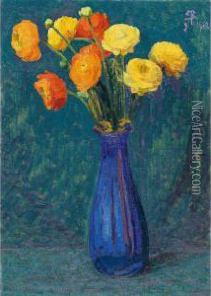 Anemonen In Blauer Vase Oil Painting - Sigismund Righini