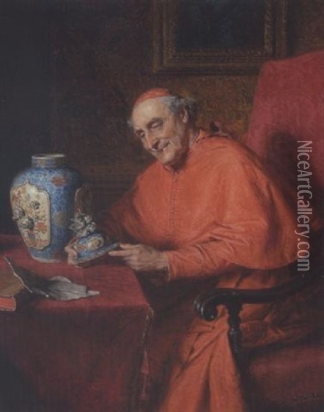 Kardinal Mit Porzellandeckelvase Oil Painting - Eduard von Gruetzner