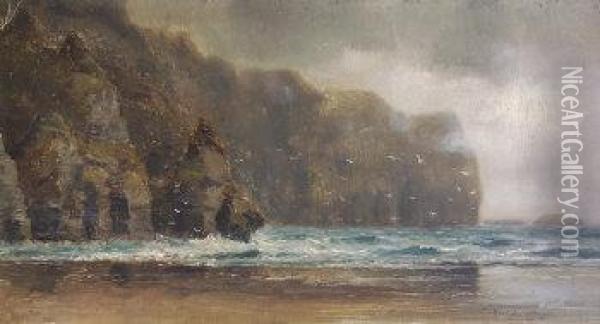 Chimney Rocks And Minann Cliffs From Keel Strand Oil Painting - Alexander Williams