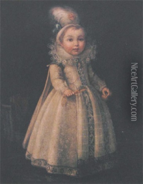 Portrait De Petite Fille En Pied Jouant Au Bilboquet Oil Painting - Francois Hubert Drouais