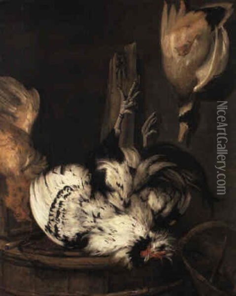 Hung Poultry And A Duck Oil Painting - Abraham de Haen the Younger