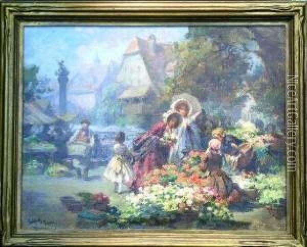 The Flower Market Oil Painting - Imre Gergely