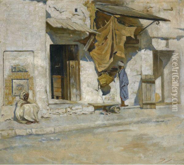 Orientalist Street Scene Oil Painting - Symeon Sabbides