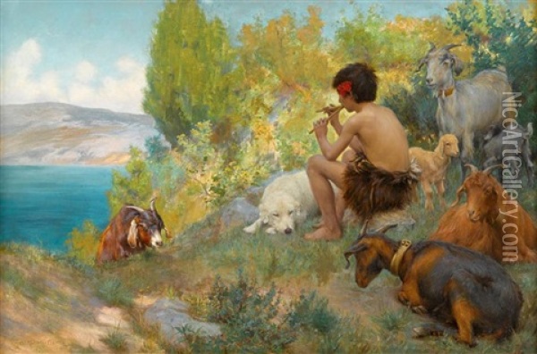 Fisher_percy Harland Young Shepherd Oil Painting - P(ercy) Harland Fisher