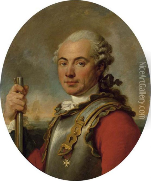 Portrait Des Francois Sadouvilliers De Billaud, Kapitanleutnant Im Regiment Von Hallwyl. Oil Painting - Carle van Loo