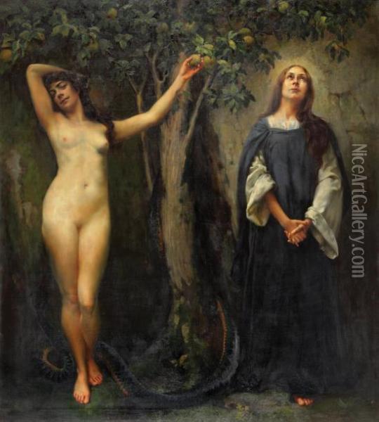 Eve Et Marie Oil Painting - Ferdinand Max Bredt