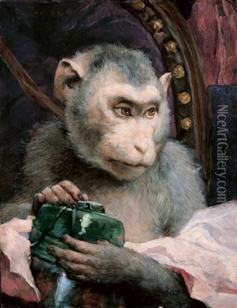 Kleiner Affe Mit Buchse Oil Painting - Gabriel von Max