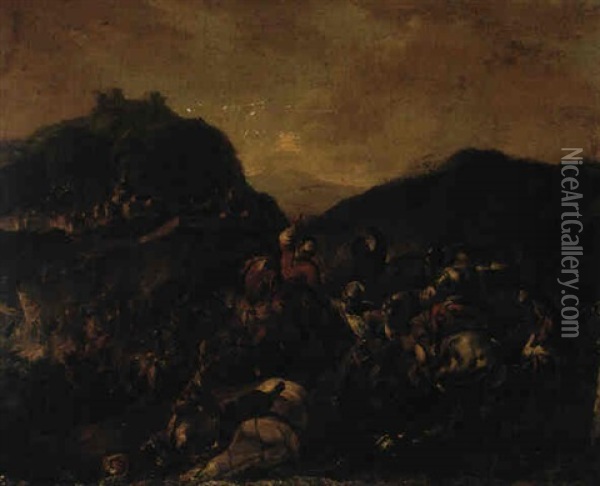 Cavalry Battle Between Turks And Christians Oil Painting - Michelangelo Cerquozzi