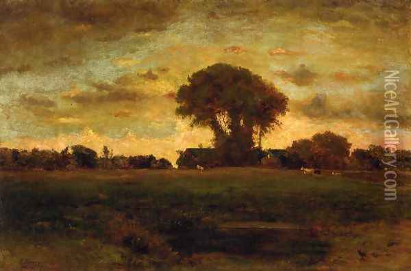 Sunset On A Meadow Oil Painting - George Inness