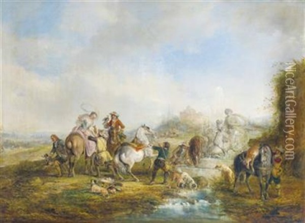 Heimkehr Einer Vornehmen Gesellschaft Von Der Jagd Oil Painting - Henry Andrews