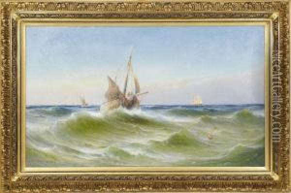 Fiskebatar Paboljande Hav Oil Painting - Otto Ludvig Richarde