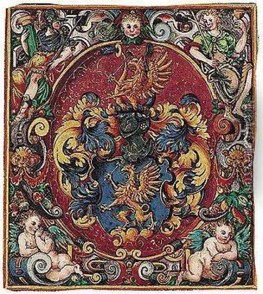 A Coat-of-arms, Surrounded By Putti Oil Painting - Gabriel Glockendon