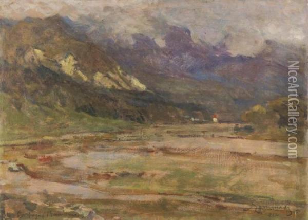 Fiume Procova Nei Carpazi - 1914 Oil Painting - Ludovico Tommasi