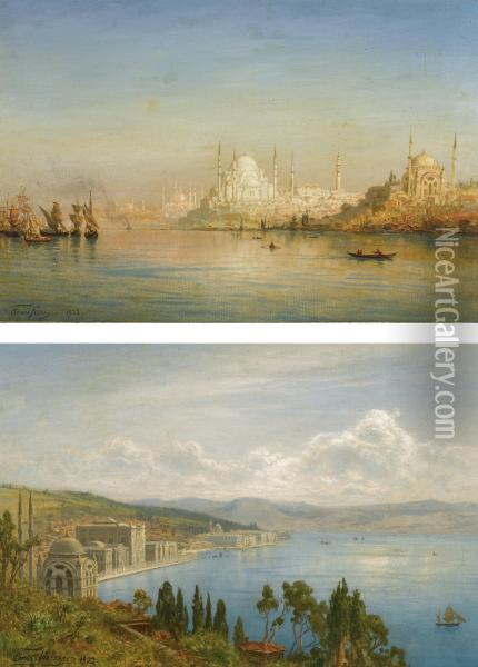 Views Of The Bosphorus Oil Painting - Ernst Carl Eugen Koerner