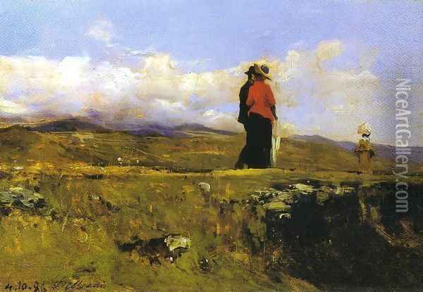 Giubotto rosso 1886 Oil Painting - Lorenzo Delleani
