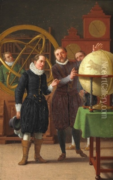 Christian Iv Visiting Tycho Brahe Oil Painting - Christoffer Wilhelm Eckersberg