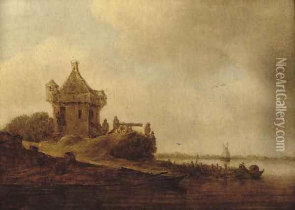 A watchtower at the mouth of an estuary Oil Painting - Jan van Goyen