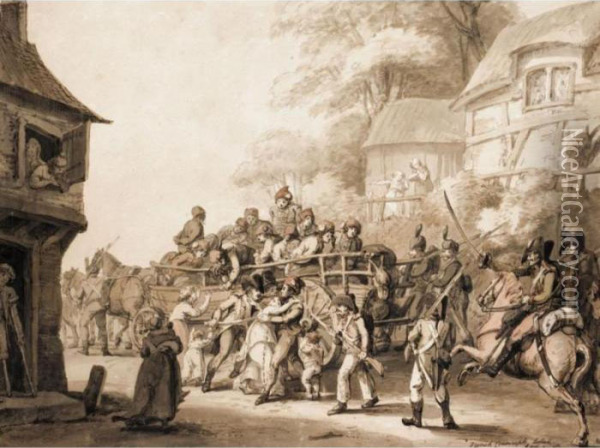 French Conscripts At Erstein Oil Painting - Thomas Rowlandson