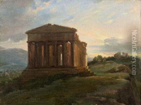 Agrigente. Vue D'un Temple Romain En Sicile Oil Painting - Jacques-Luc Barbier-Walbonne