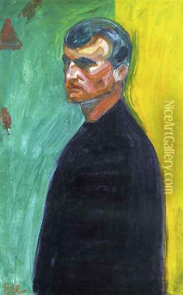 Self Portrait (Against Two-Colored Background) Oil Painting - Edvard Munch