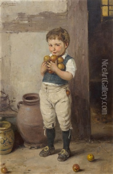 The Apple Thief Oil Painting - Hugo Oehmichen