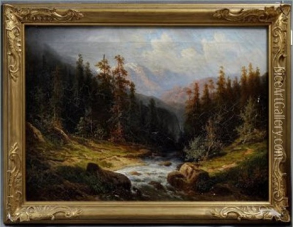 Landschaft: Gebirgsbach In Den Alpen Od. Dolomiten Oil Painting - Coelestin Bruegner