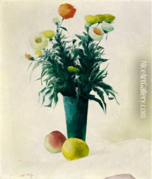 Blumen Und Apfel Oil Painting - Aloys (Wachlmayr) Wach