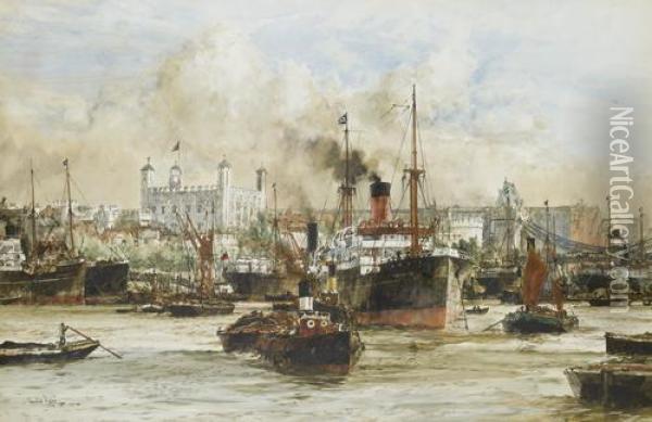 The Tower Of London From The Thames Oil Painting - Charles Edward Dixon