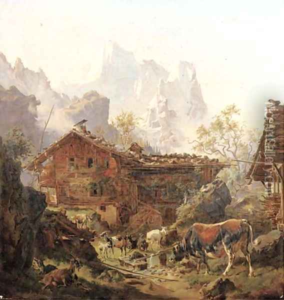 Milking time in the mountains Oil Painting - Wilhelm Melchior