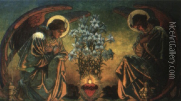 Angels In Prayer Oil Painting - Thomas Noyes Lewis