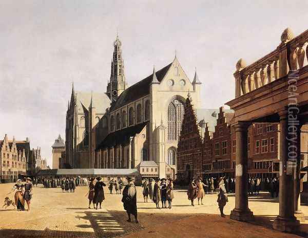 The Marketplace and Church at Haarlem Oil Painting - Gerrit Adriaensz Berckheyde