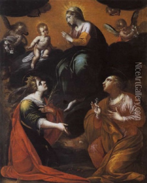 Madonna Col Bambino Tra Le Sante Caterina D'allessandria E Lucia Oil Painting - Isidoro Bianchi
