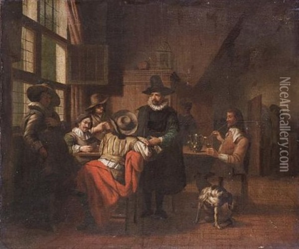 An Interior With Gentlemen Playing Cards Oil Painting - Jan Josef Horemans the Younger