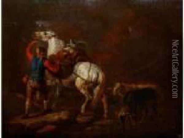 Uomo Con
Cavallo E Armenti Oil Painting - Philipp Peter Roos
