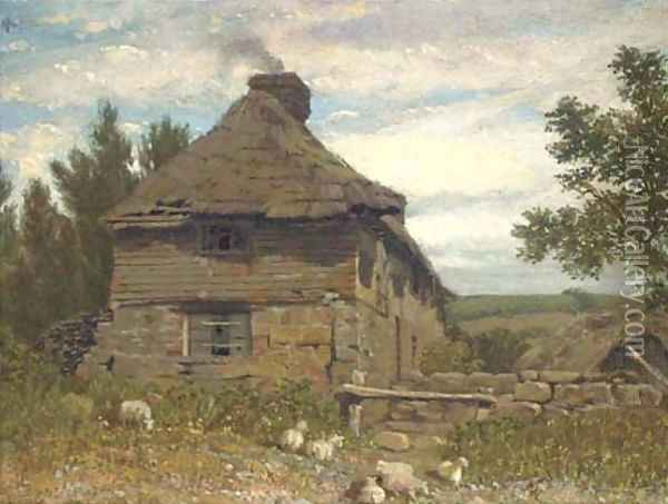 A cottage in a landscape Oil Painting - William Linton
