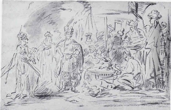 Thetis Obliging Achilles To Return To The Trojan War Oil Painting -  Rembrandt van Rijn