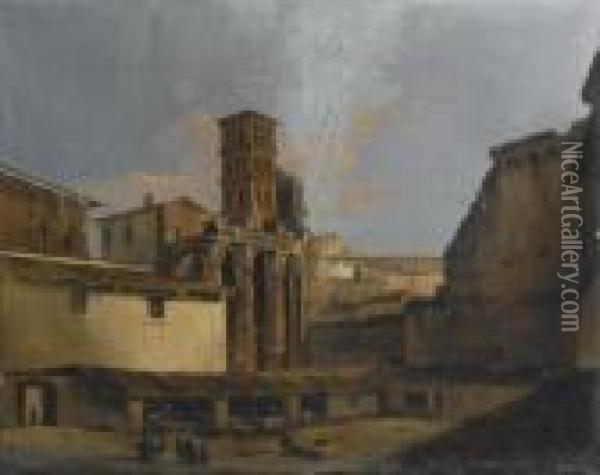 Veduta Del Tempio Di Marte Ultore Nel Foro Di Augusto, Roma Oil Painting - Ippolito Caffi