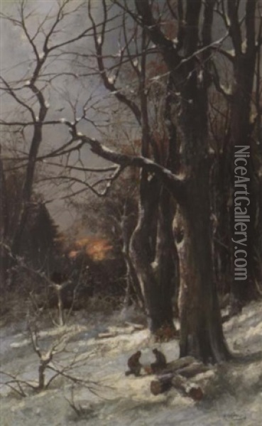 Ein Winterwald Mit Holzfallern Oil Painting - Adolf Kaufmann