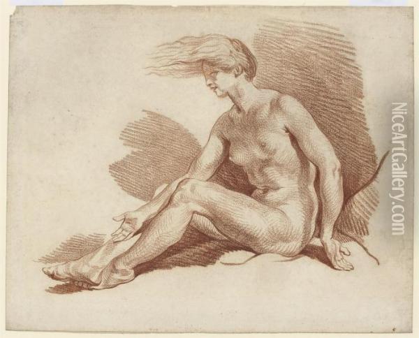 A Seated Female Nude Oil Painting - Jean Baptiste Greuze