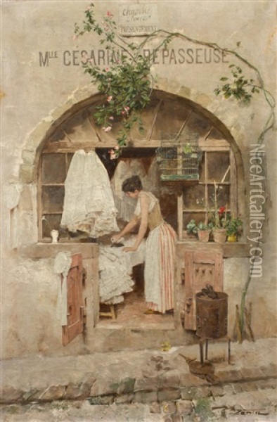 La Repasseuse Oil Painting - Edouard (John) Menta