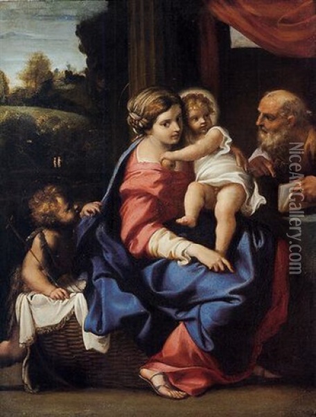 The Holy Family With The Infant Saint John The Baptist (the Montalto Madonna) Oil Painting - Annibale Carracci