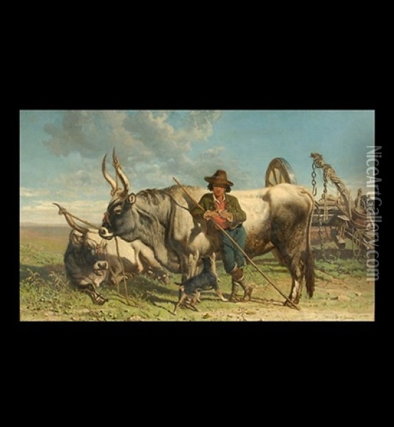 Resting The Oxen Oil Painting - Charles Coleman